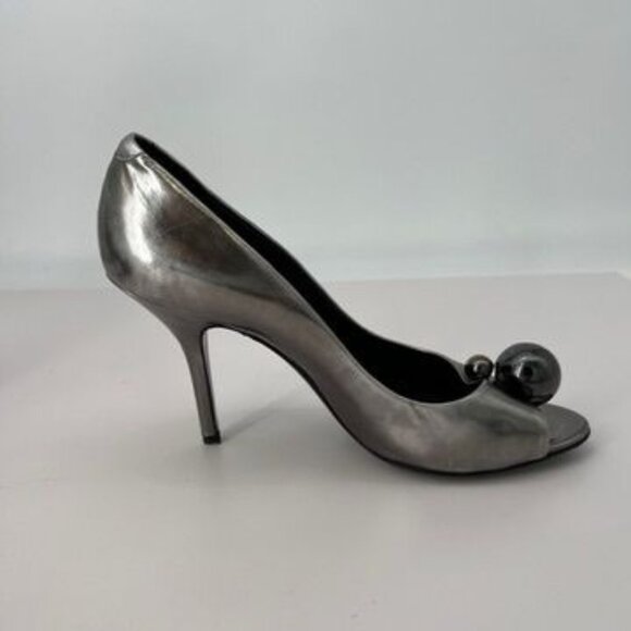 Pierre Hardy Womens Silver Metallic Leather Peep Toe Heels size 8 / 38.5 - Picture 7 of 11
